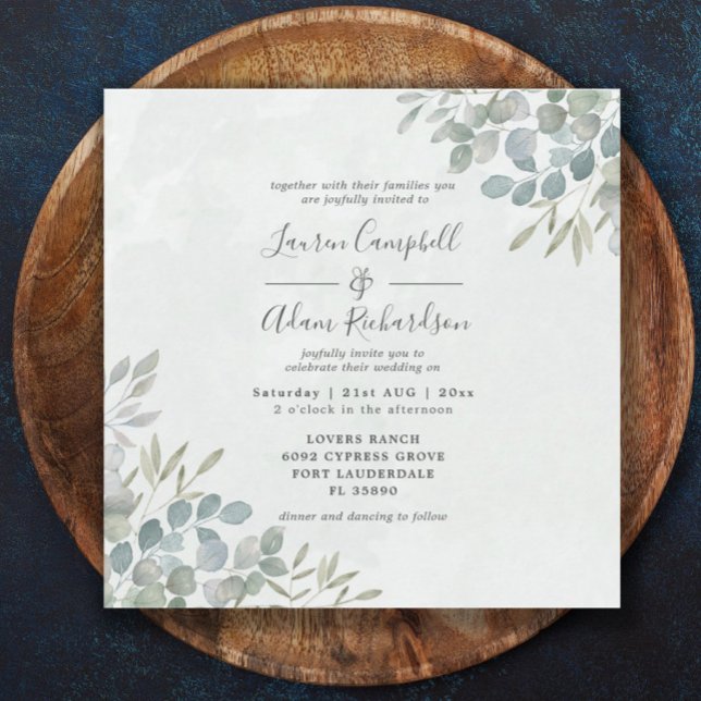 Rustic Greenery Eucalyptus Watercolor Wedding  Invitation (Creator Uploaded)