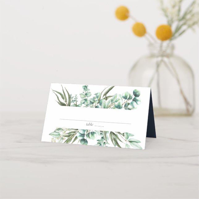 Rustic Greenery Eucalyptus Watercolor Wedding Place Card (Front)