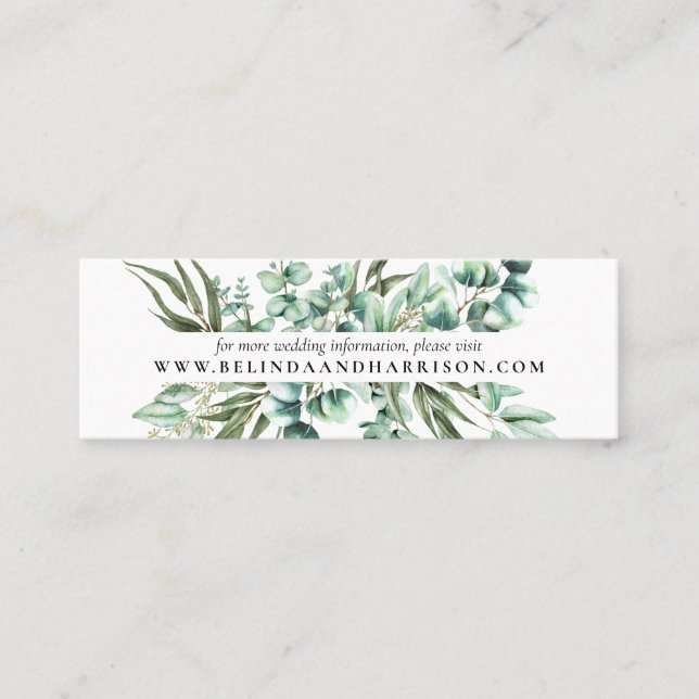 Rustic Greenery Eucalyptus Wedding Website Mini Business Card (Front)