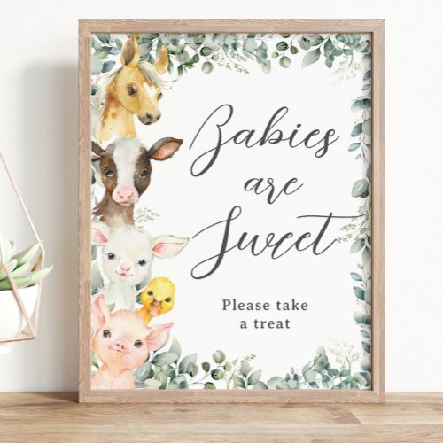 Rustic Greenery Farm Animals Baby are Sweet Treat Poster