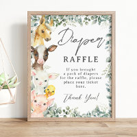 Rustic Greenery Farm Animals Baby Diaper Raffle 
