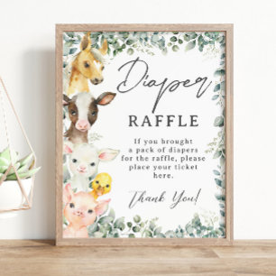 Rustic Greenery Farm Animals Baby Diaper Raffle Poster