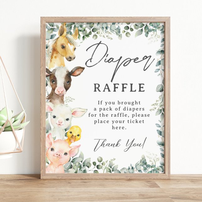 Rustic Greenery Farm Animals Baby Diaper Raffle  Poster (Creator Uploaded)