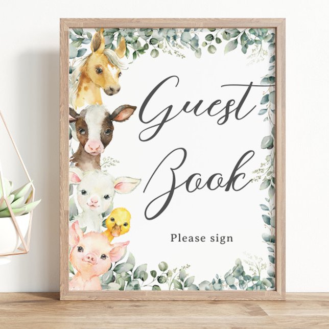 Rustic Greenery Farm Animals Baby Guest Book Sign (Creator Uploaded)