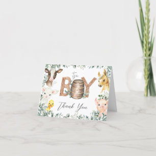 Rustic Greenery Farm Animals Baby Shower Folded Letterpress Thank You Card