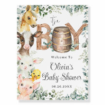 Rustic Greenery Farm Animals Baby Shower Welcome