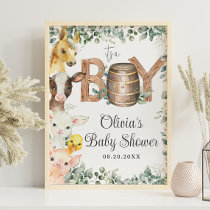 Rustic Greenery Farm Animals Baby Shower Welcome  Poster
