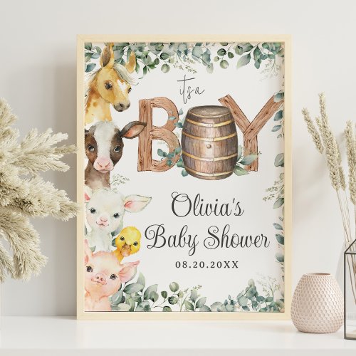 Rustic Greenery Farm Animals Baby Shower Welcome  Poster