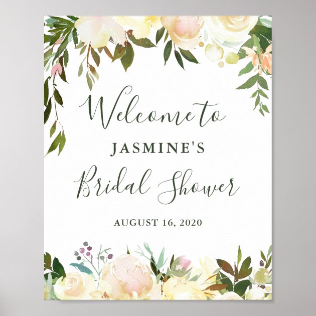 Rustic Greenery Floral Bridal Shower Welcome Sign