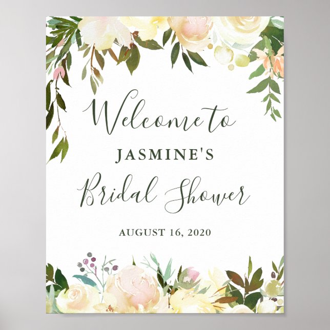 Rustic Greenery Floral Bridal Shower Welcome Sign (Front)