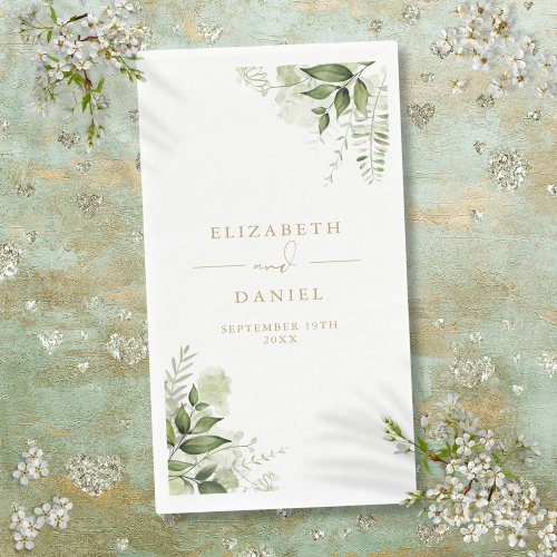 Rustic Greenery Floral Elegant Gold Wedding Paper Guest Towels