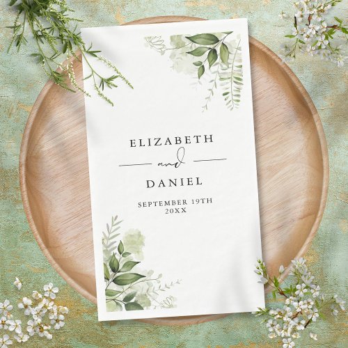 Rustic Greenery Floral Elegant Names Date Paper Guest Towels