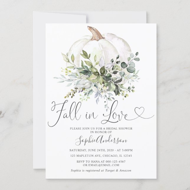 Rustic Greenery Floral Fall in Love Bridal Shower Invitation (Front)
