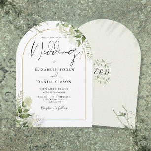 Rustic Greenery Floral Gold Arch Monogram Wedding Invitation