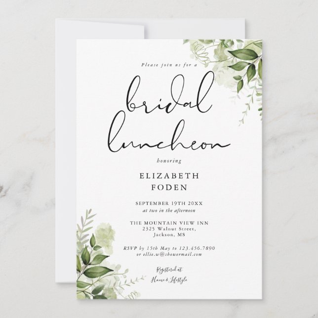 Rustic Greenery Floral Monogram Bridal Luncheon Invitation (Front)
