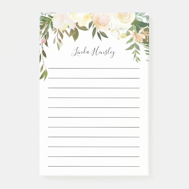 Rustic Greenery Floral Sticky Notes (Front)