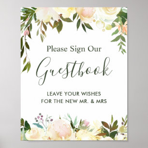 Rustic Greenery Floral Wedding Guestbook Sign