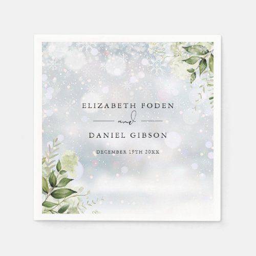 Rustic Greenery Floral Winter Snowflakes Napkins