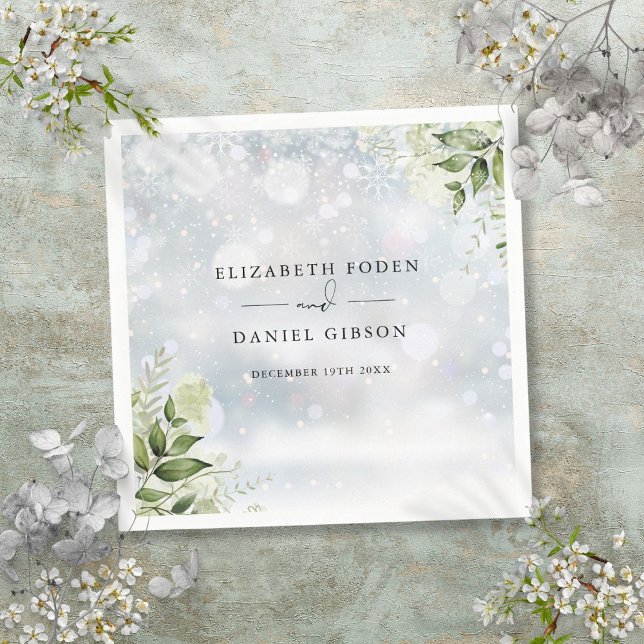 Rustic Greenery Floral Winter Snowflakes Napkins (Rustic Greenery Floral Winter Snowflakes Napkins)