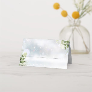 Rustic Greenery Floral Winter Snowflakes Wedding Place Card