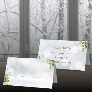 Rustic Greenery Floral Winter Snowflakes Wedding Place Card