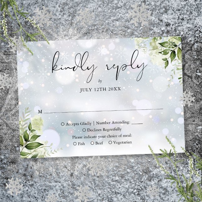 Rustic Greenery Floral Winter Wedding RSVP Card (Rustic Greenery Floral Winter Wedding RSVP Card)