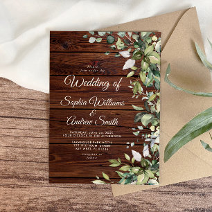 Rustic Greenery Floral Wood Wedding Invitation