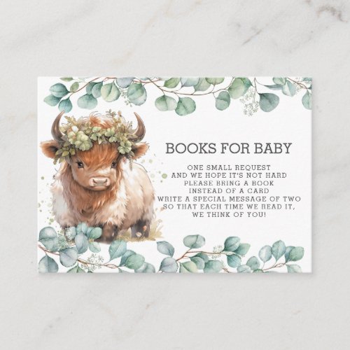 Rustic Greenery Fluffy Highland Cow Bring a Book  Enclosure Card