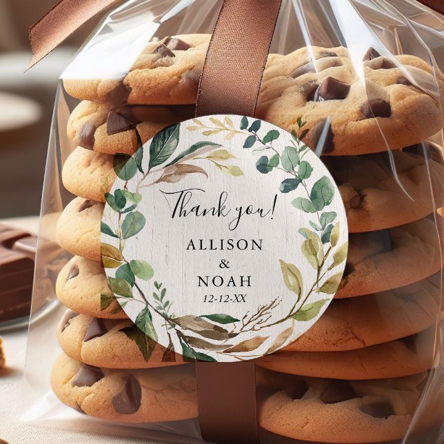 Rustic greenery foliage botanical favor classic round sticker (Creator Uploaded)