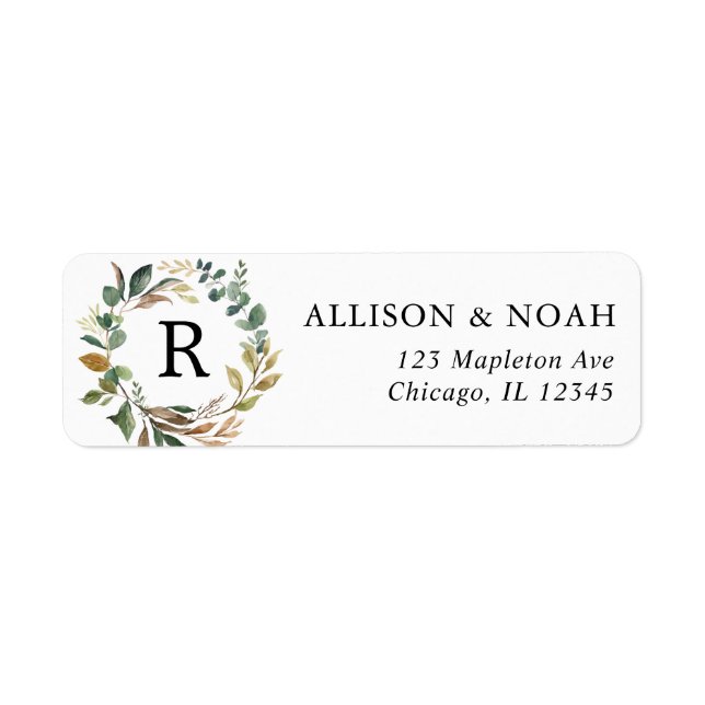 Rustic greenery foliage botanical wreath wedding label (Front)