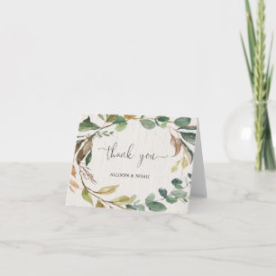 Rustic greenery foliage botanical wreath wedding thank you card