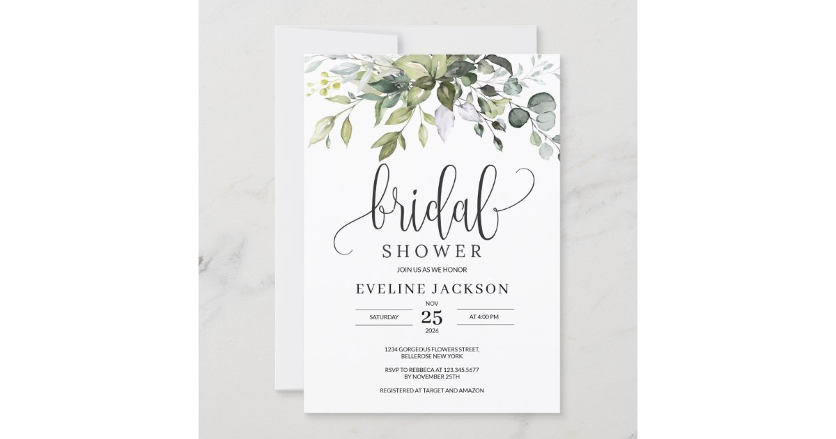 Rustic Greenery Foliage Bridal Shower Invitation | Zazzle