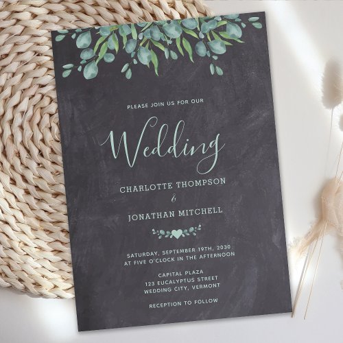 Rustic Greenery Foliage Chalkboard Country Wedding Invitation