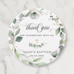 Rustic Greenery Foliage Gold Baptism Thank You Favor Tags
