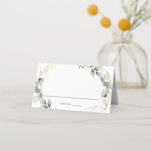 Rustic Greenery Foliage Gold Geometric Wedding  Place Card