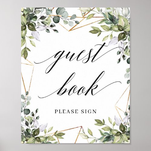 Rustic greenery foliage leaves guest book sign