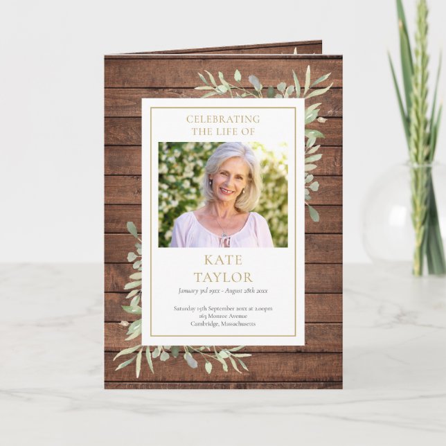 Rustic Greenery Funeral Order Of Service Folded Program (Front)