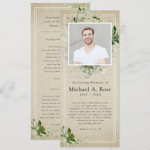 Rustic Greenery   Funeral Photo Memorial Prayer Invitation