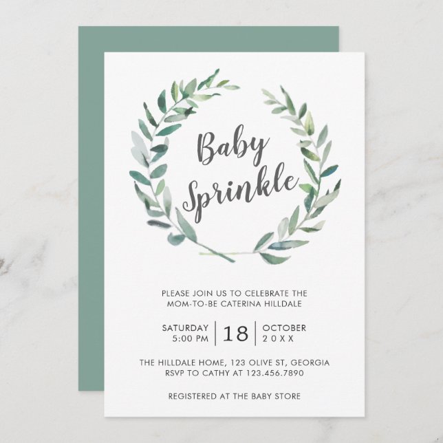 Rustic Greenery Gender Neutral Baby Sprinkle Invitation (Front/Back)