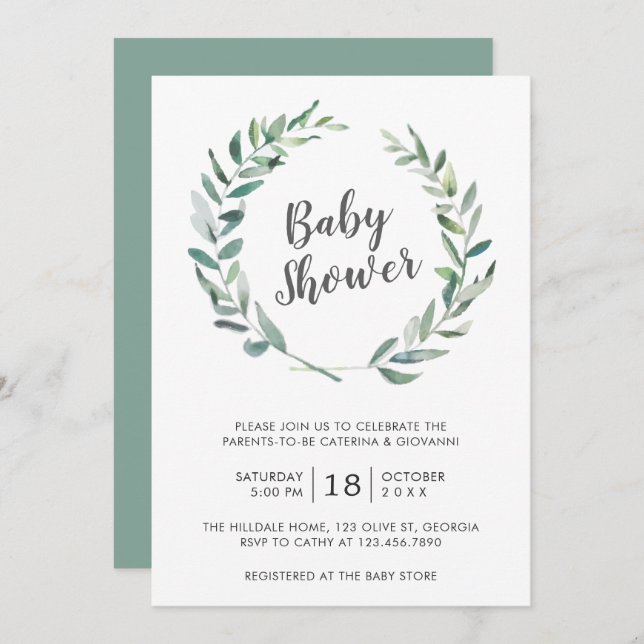 Rustic Greenery Gender Neutral Couples Baby Shower Invitation (Front/Back)