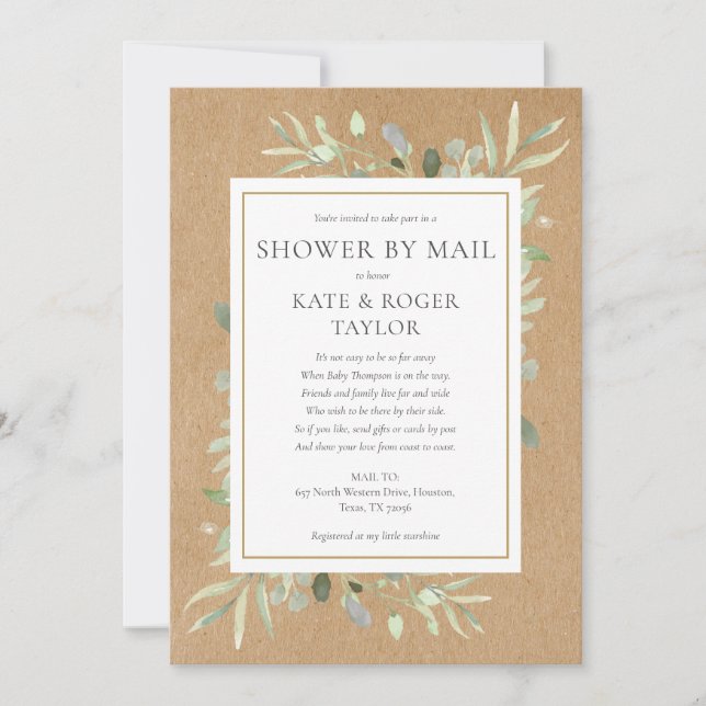 Rustic Greenery Gender Neutral Shower By Mail Invitation (Front)