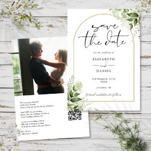 Rustic Greenery Gold Arch Photo QR Code Wedding Save The Date