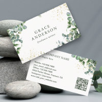 Rustic Greenery Gold Eucalyptus QR Code Business Card