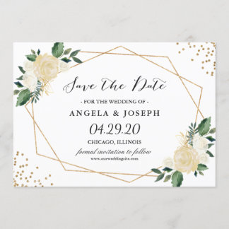 Rustic Greenery Gold Glitters Floral Save the Date