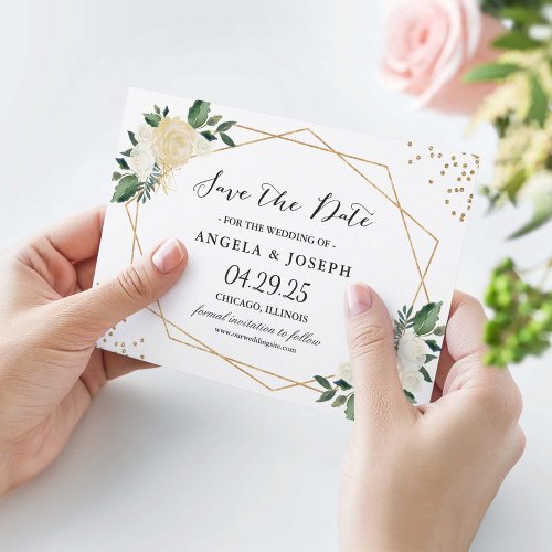 Rustic Greenery Gold Glitters Floral Save the Date