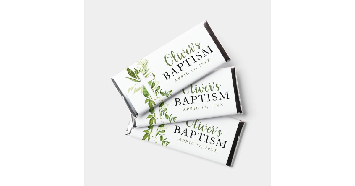 Rustic Greenery Green Cross Boy Baptism Hershey Bar Favors Zazzle