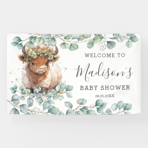 Rustic Greenery Highland Cow Baby Shower Welcome Banner