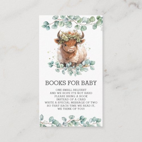 Rustic Greenery Highland Cow Books for Baby Enclosure Card