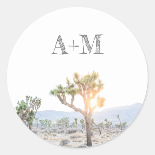 Rustic Greenery Joshua Tree Monogram Wedding Classic Round Sticker