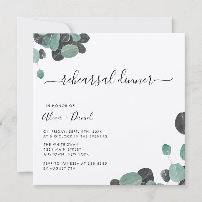 Rustic Greenery Kraft Rehearsal Dinner Invitations (Front)